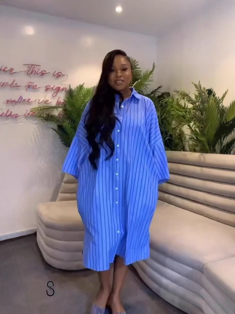 Plus Size Backless Stripe Cardigan Dress