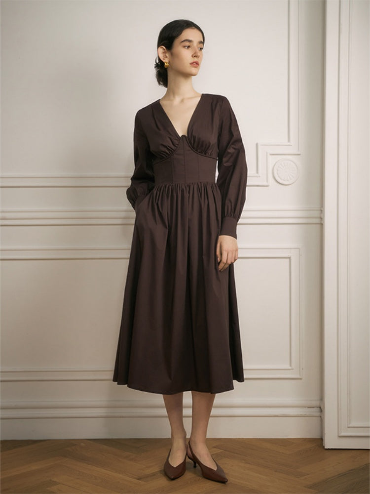 Frühlingshaftes V-Ausschnitt Midi-Kleid mit Taillenbetonung