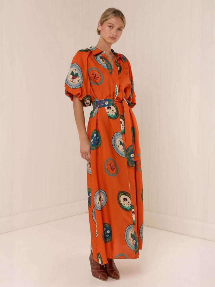 Maxikleid mit Hemdkragen und A-Linie