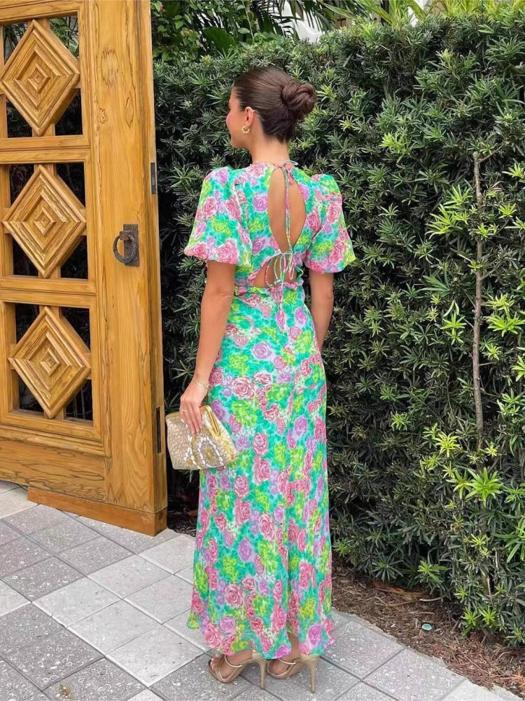 Schickes V-Ausschnitt-Kleid mit Print