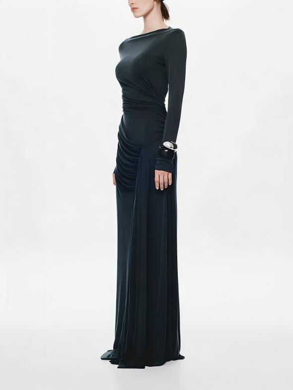 Gletscher Asymmetrische Falten Maxi-Kleid