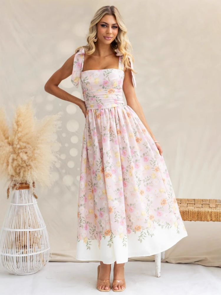 Sommerliches neues französisches Blumen-Slip-Midikleid