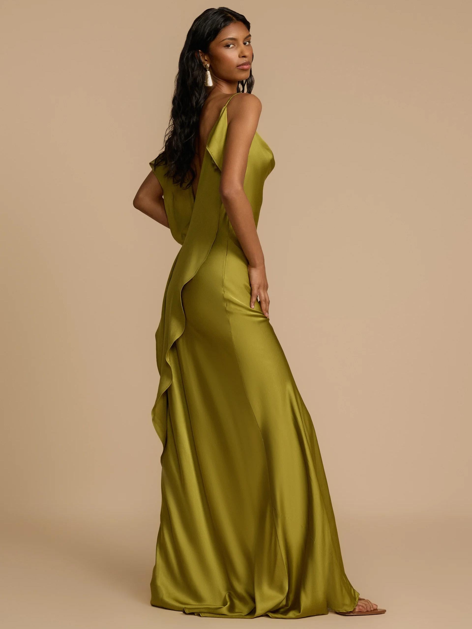Sexy Elegantes Satin-Maxikleid mit hohem Seitenschlitz