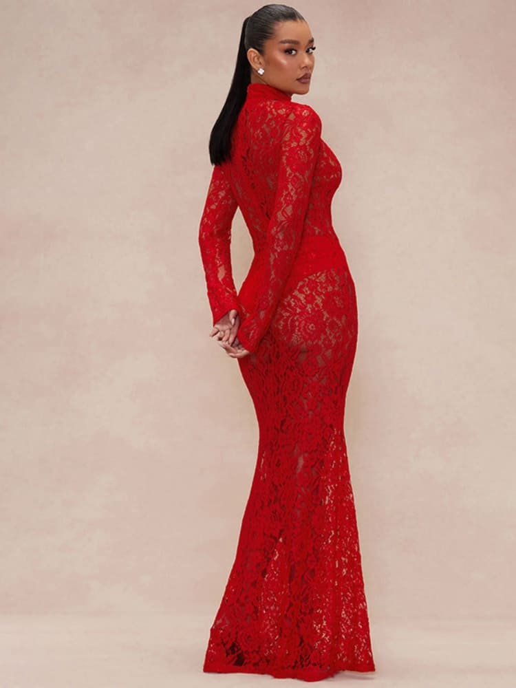 Durchsichtiges Spitzen-Rollkragenkleid
