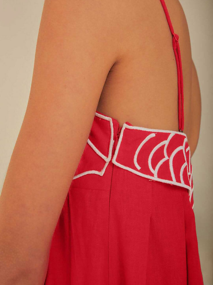 Maxikleid aus Leinenmix mit Fischmotiv