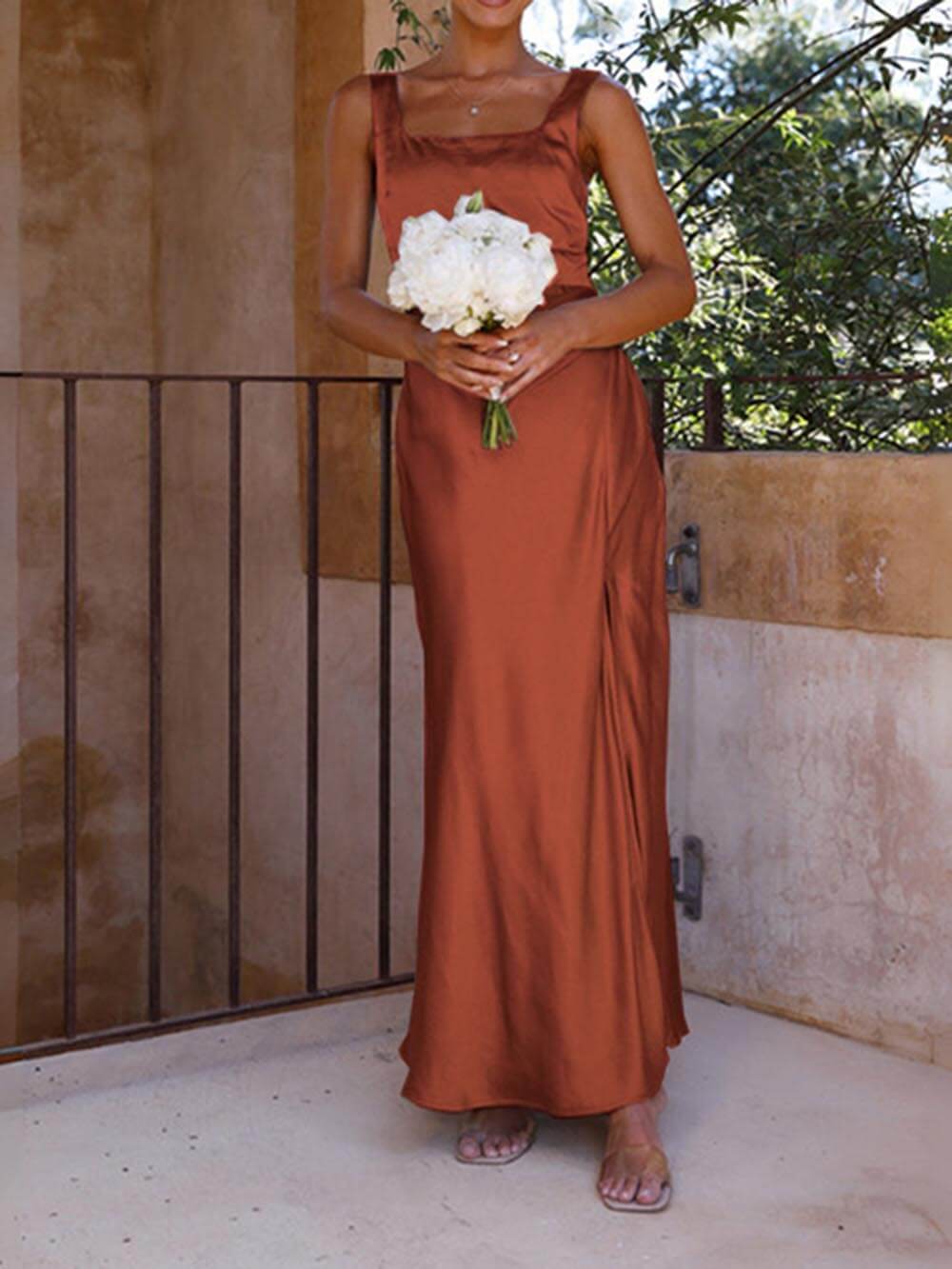 Sommer Neckholder Satin Brautjungfern Ballkleid Maxikleider