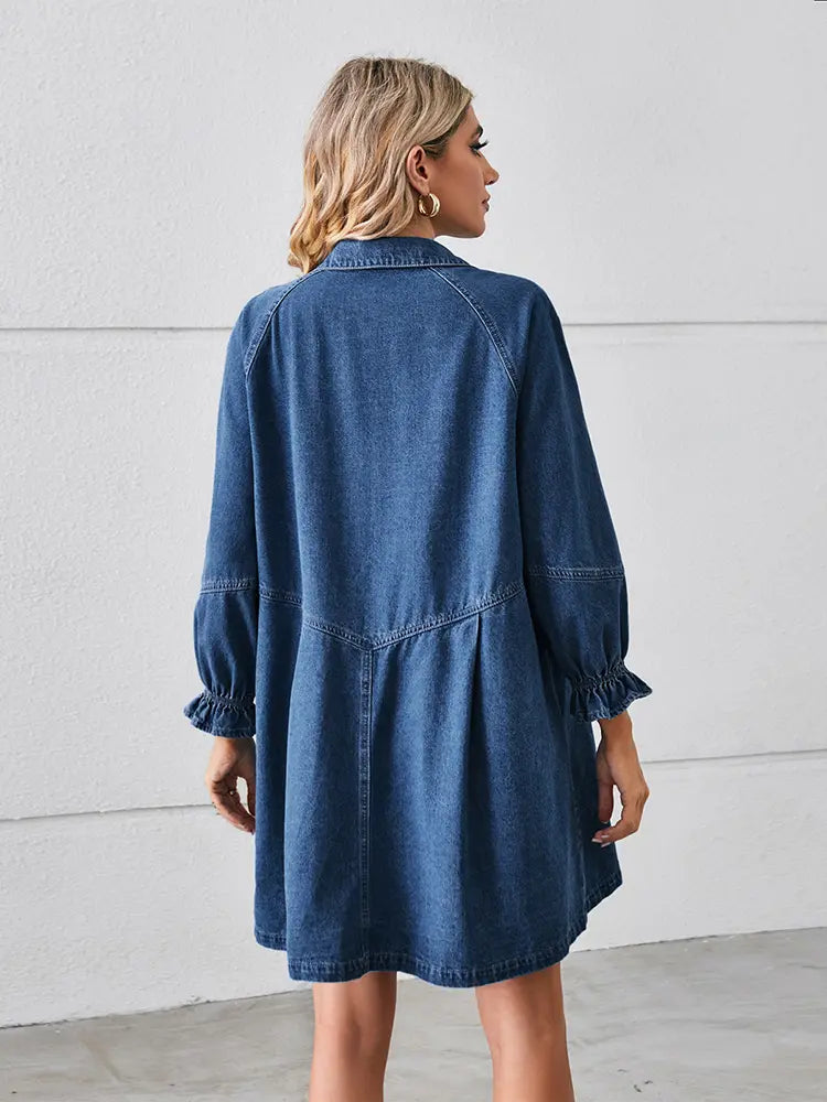 Lockeres Washed Patchwork-Denim-Kleid