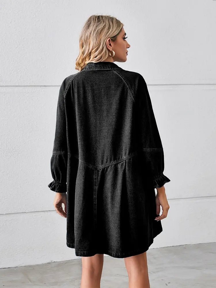 Lockeres Washed Patchwork-Denim-Kleid