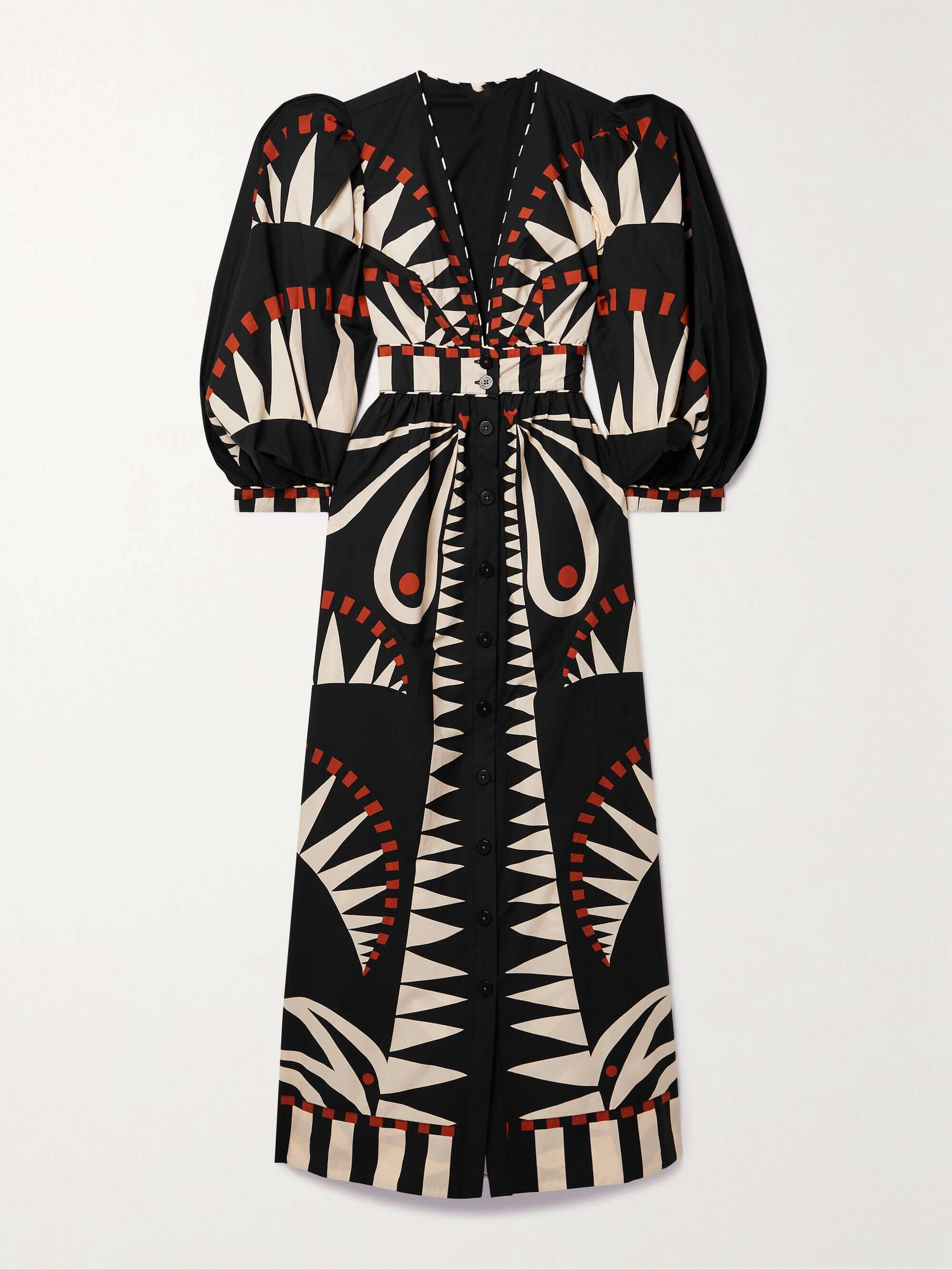 Einzigartiges Kokosnuss-Dschungel-Print Puffärmel Midi-Kleid