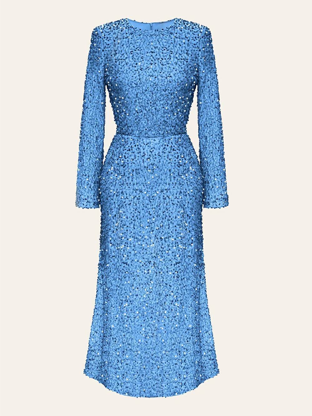 Paillettenverziertes Samt-Midikleid in Blau