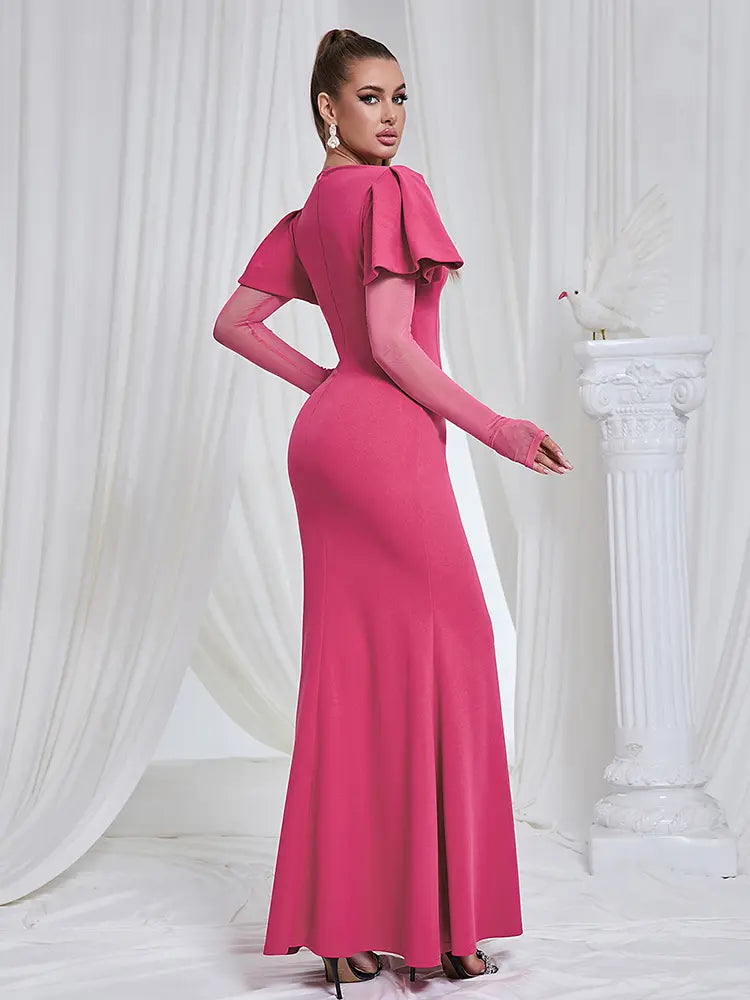 Elegantes Netz-Langarmkleid