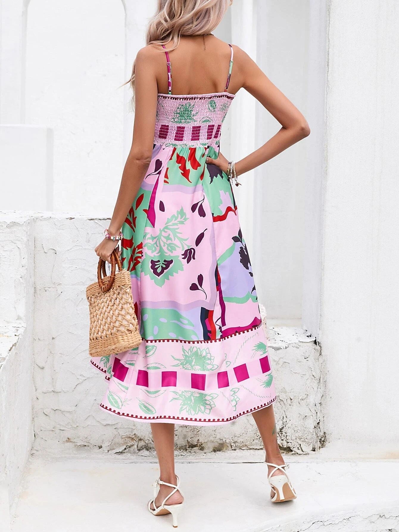 Patchwork-Slip-Maxikleid: Abstrakt bunt bedruckt