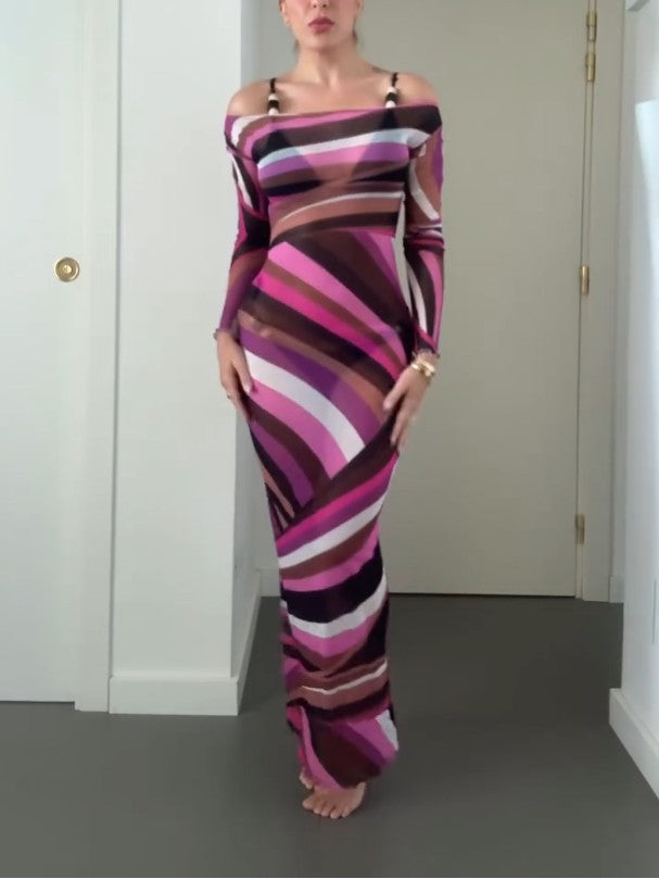 Vivid Mirage Mesh Maxikleid mit Schal