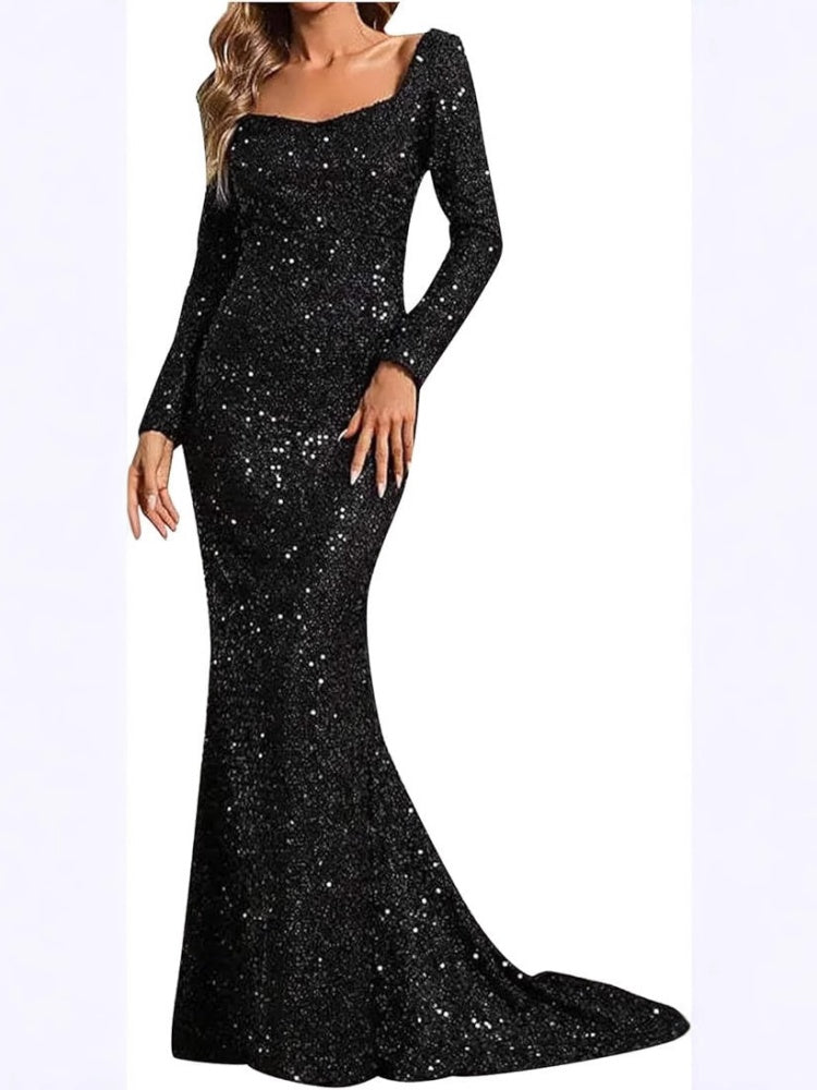 Funkelndes Abendkleid mit ausgestellten Ärmeln