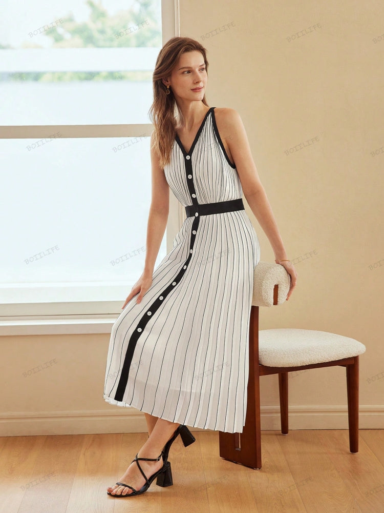 Exklusives ärmelloses Color-Block-Kleid mit Streifen in limitierter Auflage