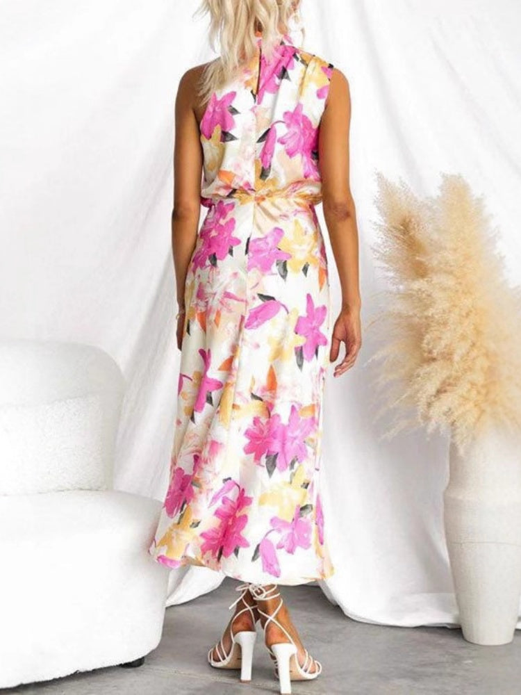 Ärmelloses Midi-Kleid mit Blumenmuster