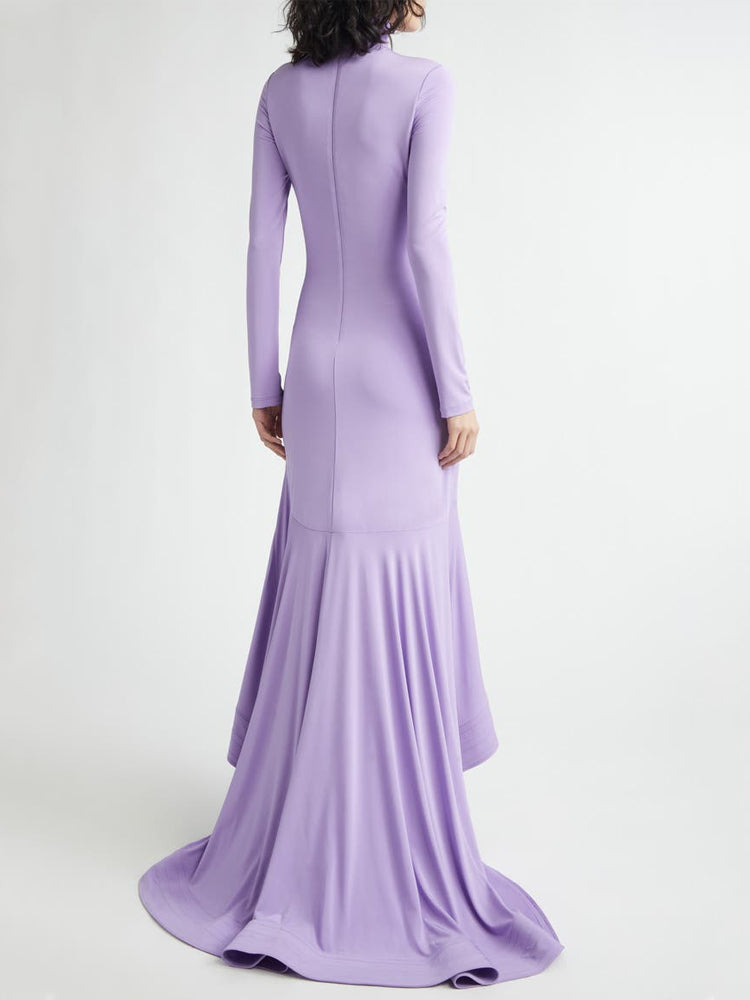Lavendelfarbenes, gerafftes Meerjungfrauenkleid mit Hi-Lo-Saum