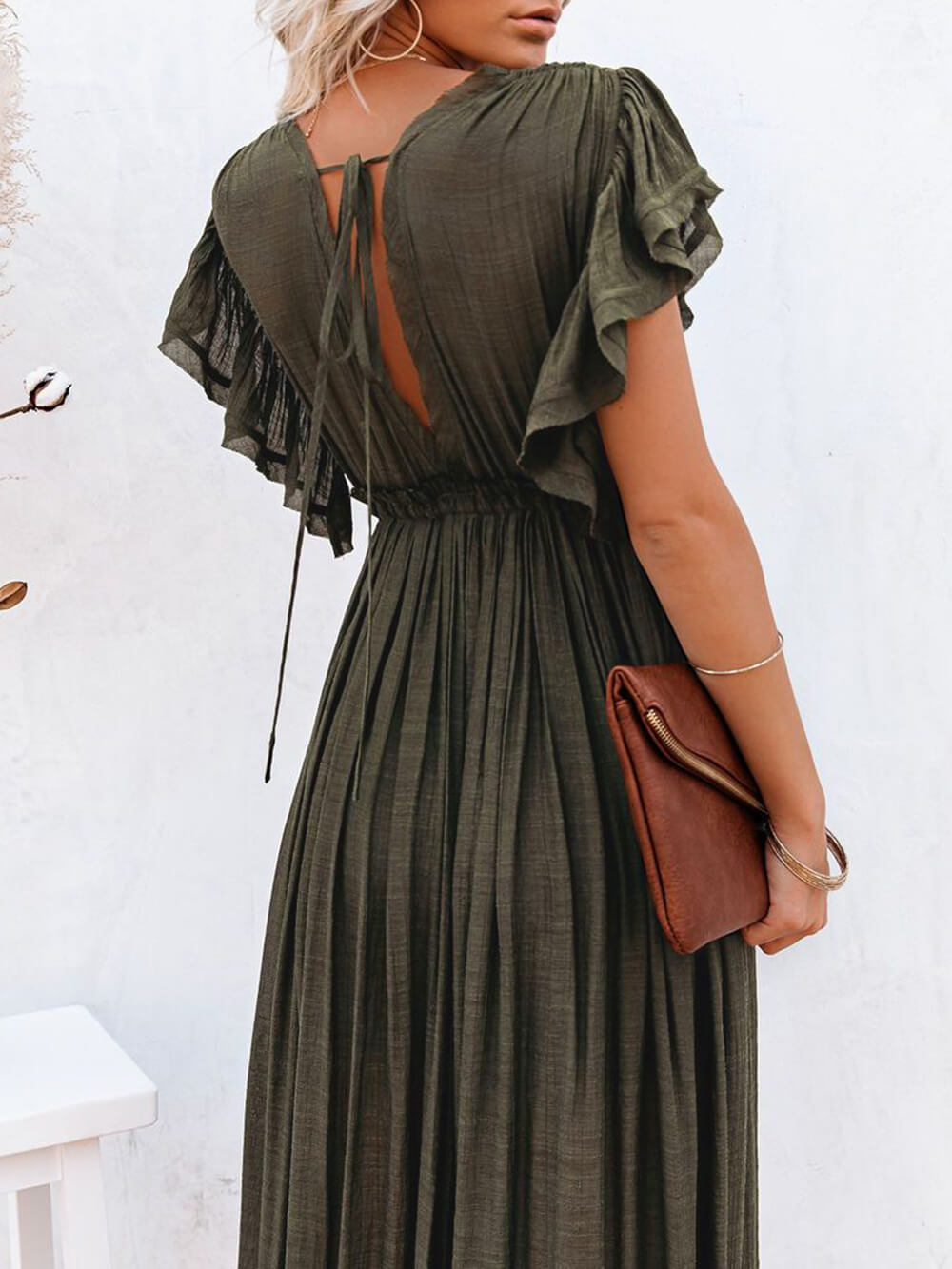 Knopf Baumwoll Leinen Perfektes Strand Boho Maxikleid
