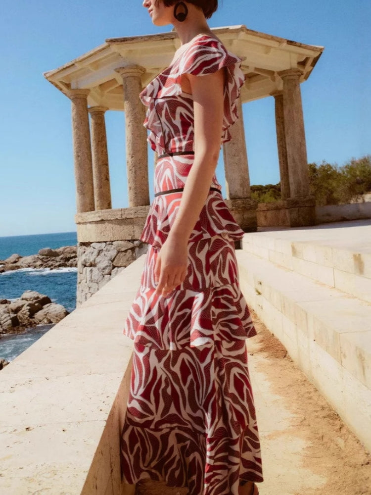 Kurzärmeliges geblümtes Kleid