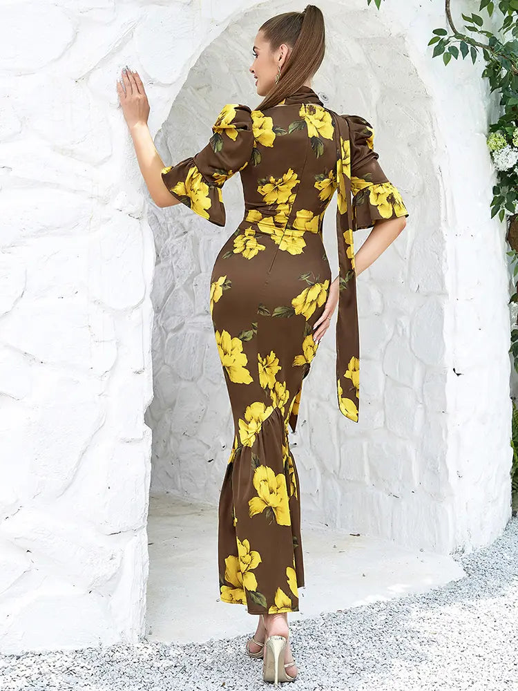 Vintage Puffärmel-Slim-Kleid