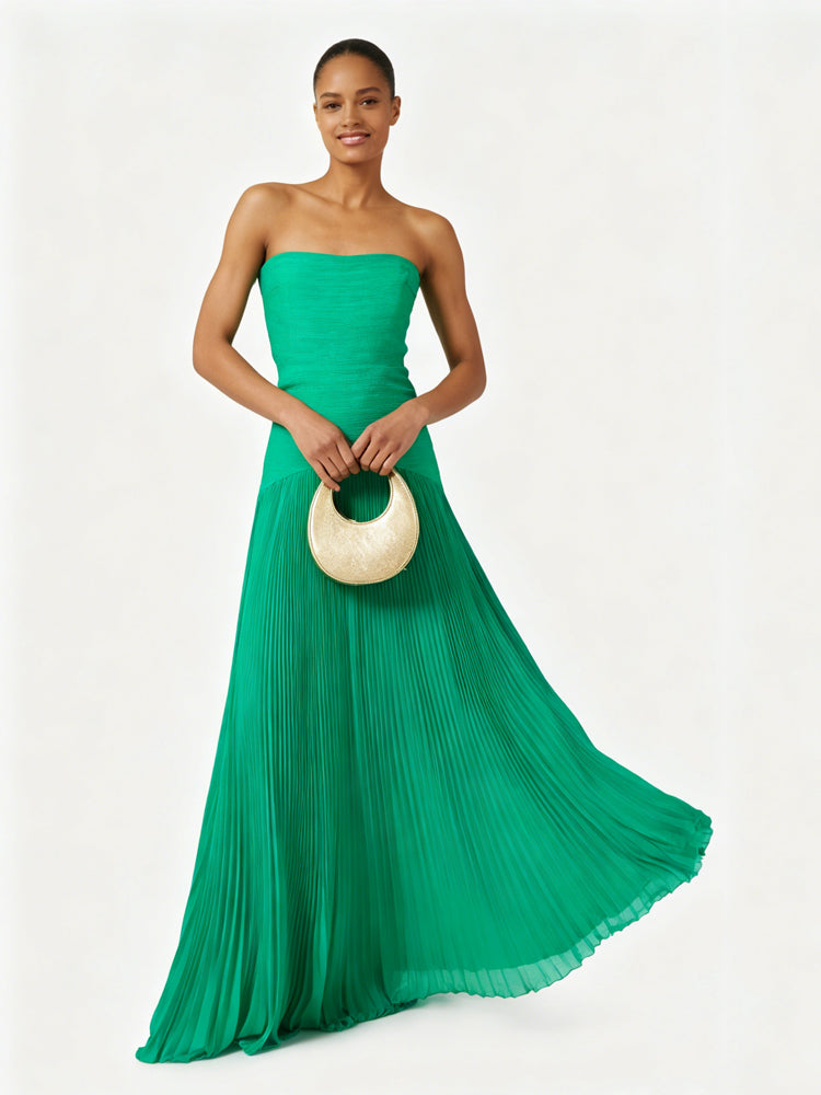 Emerald Pleated Strapless Formal Gown