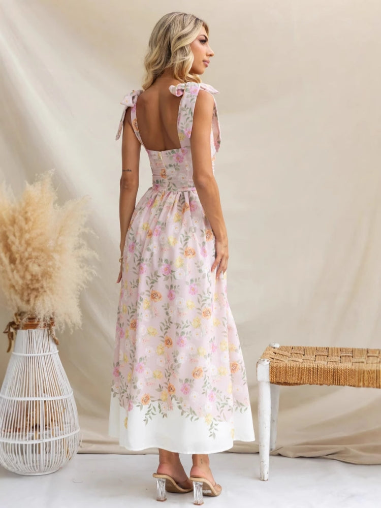 Sommerliches neues französisches Blumen-Slip-Midikleid