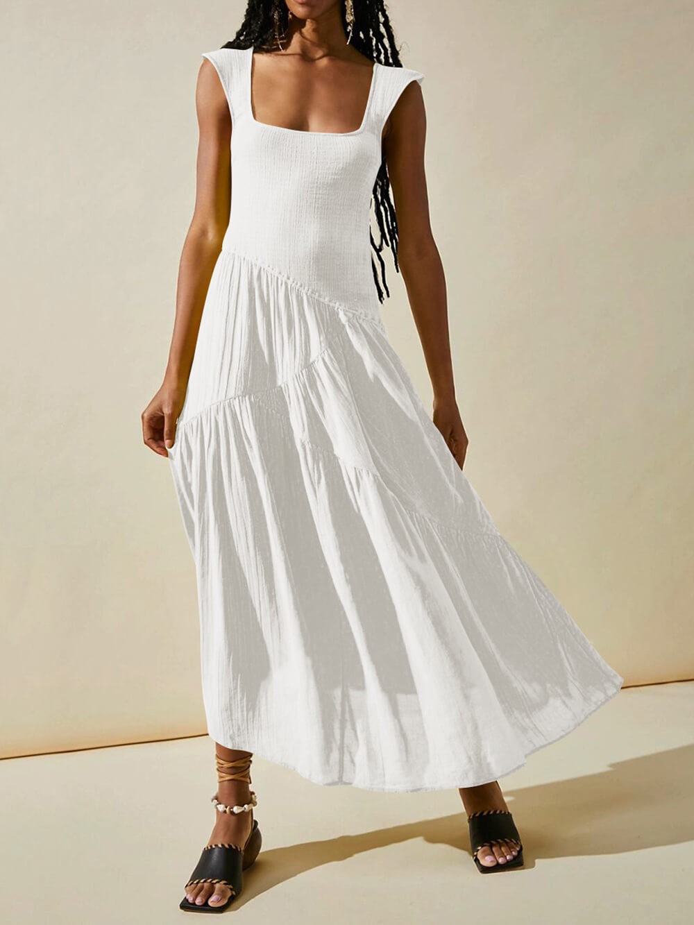 Maxikleid mit eckigem Ausschnitt im Boho-Patchwork-Stil