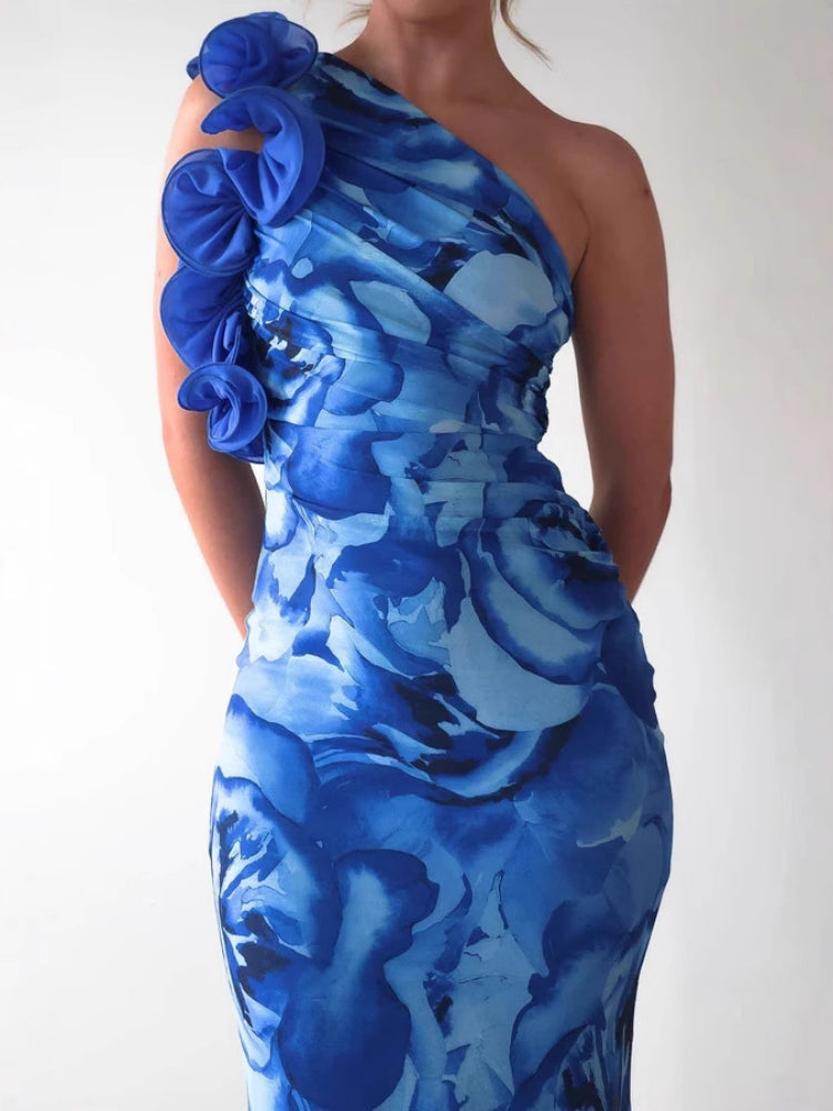 Dreidimensionales Blumenmuster schlankes, sexy Kleid