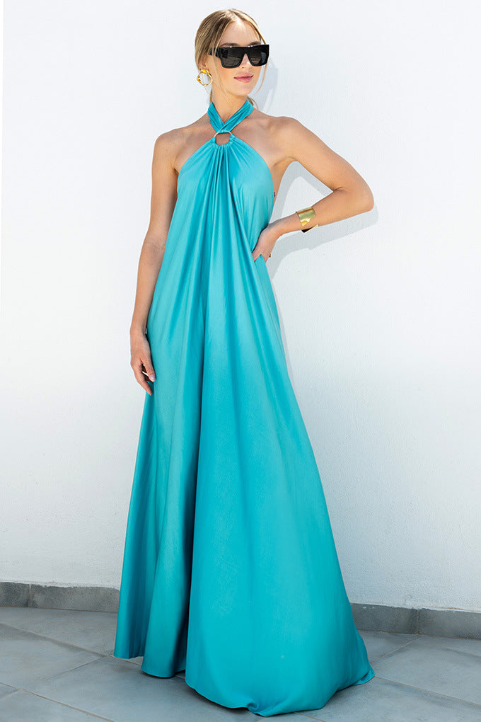 Satin Elegantes langes Maxikleid: Rückenausschnitt Neckholder