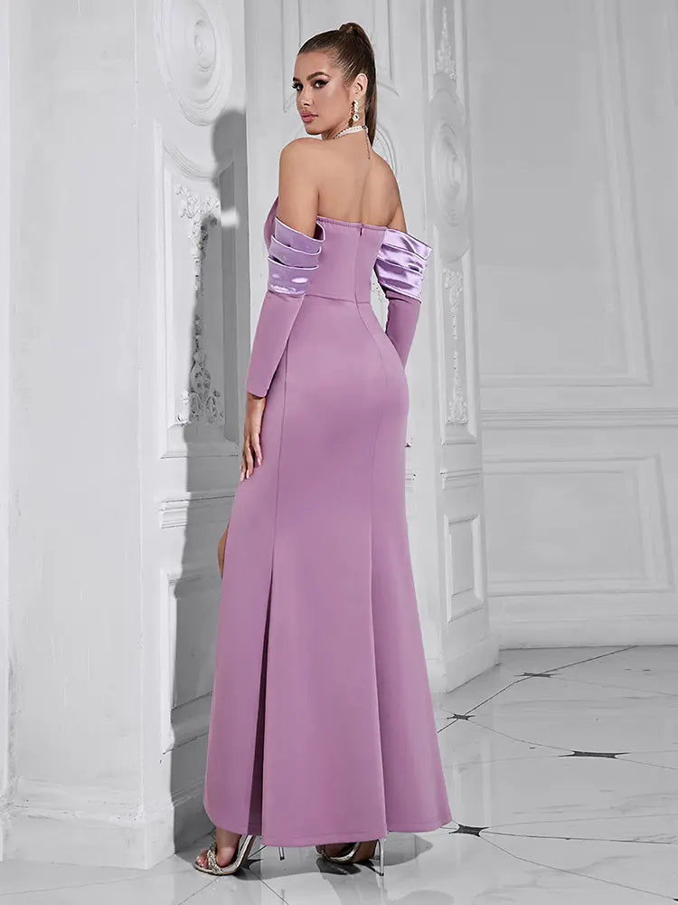 Perlen-Neckholder-Kleid mit langen Ärmeln