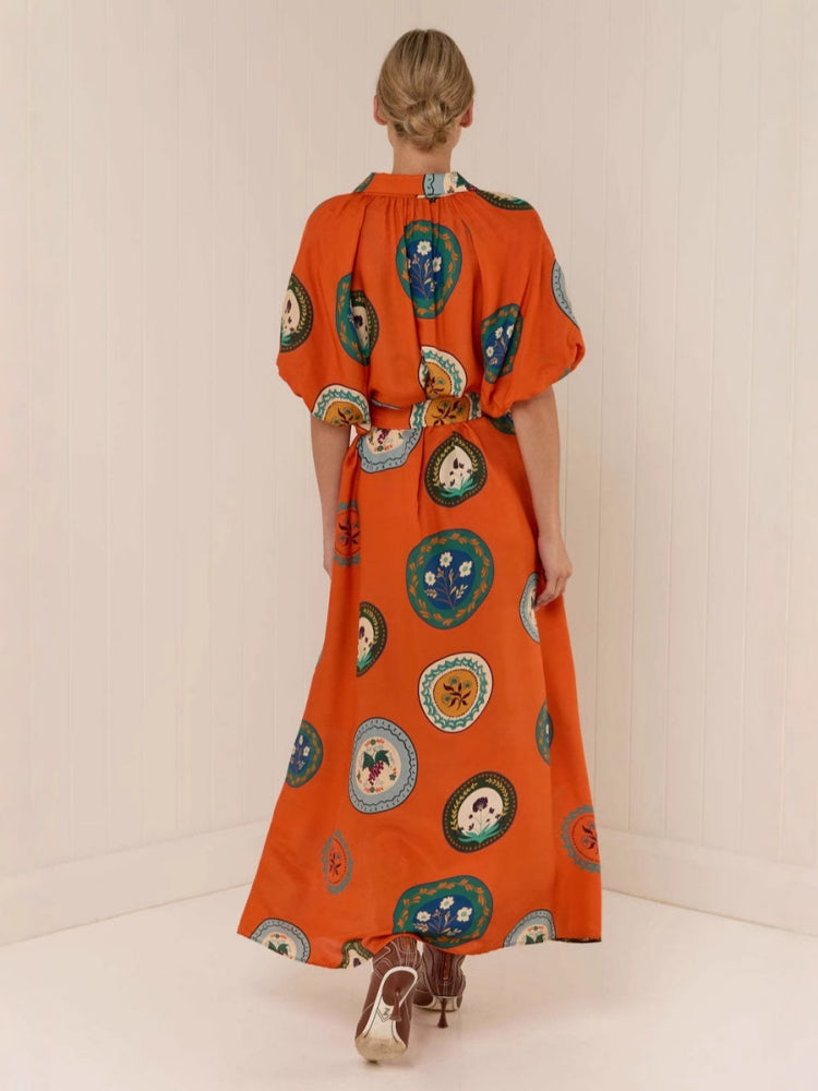 Maxikleid mit Hemdkragen und A-Linie