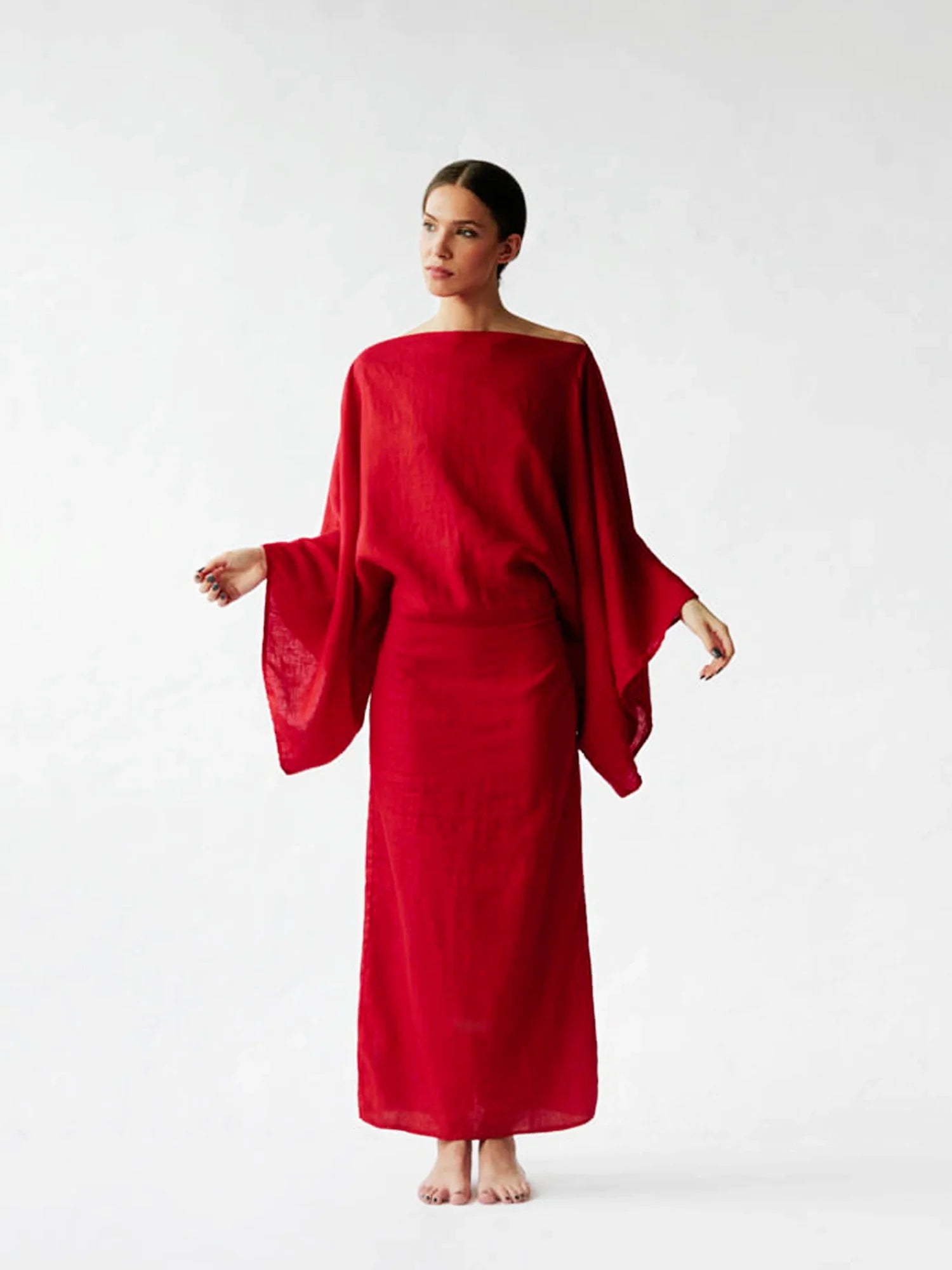 Kimono-Kleid „Crimson Linen Breeze“