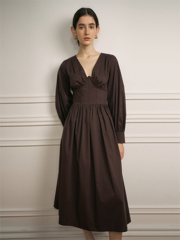 Frühlingshaftes V-Ausschnitt Midi-Kleid mit Taillenbetonung
