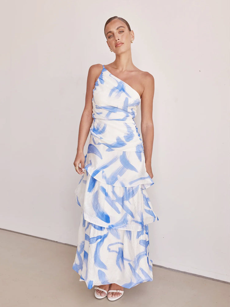 Einachseliges Neckholder-Kleid mit Blumenmuster