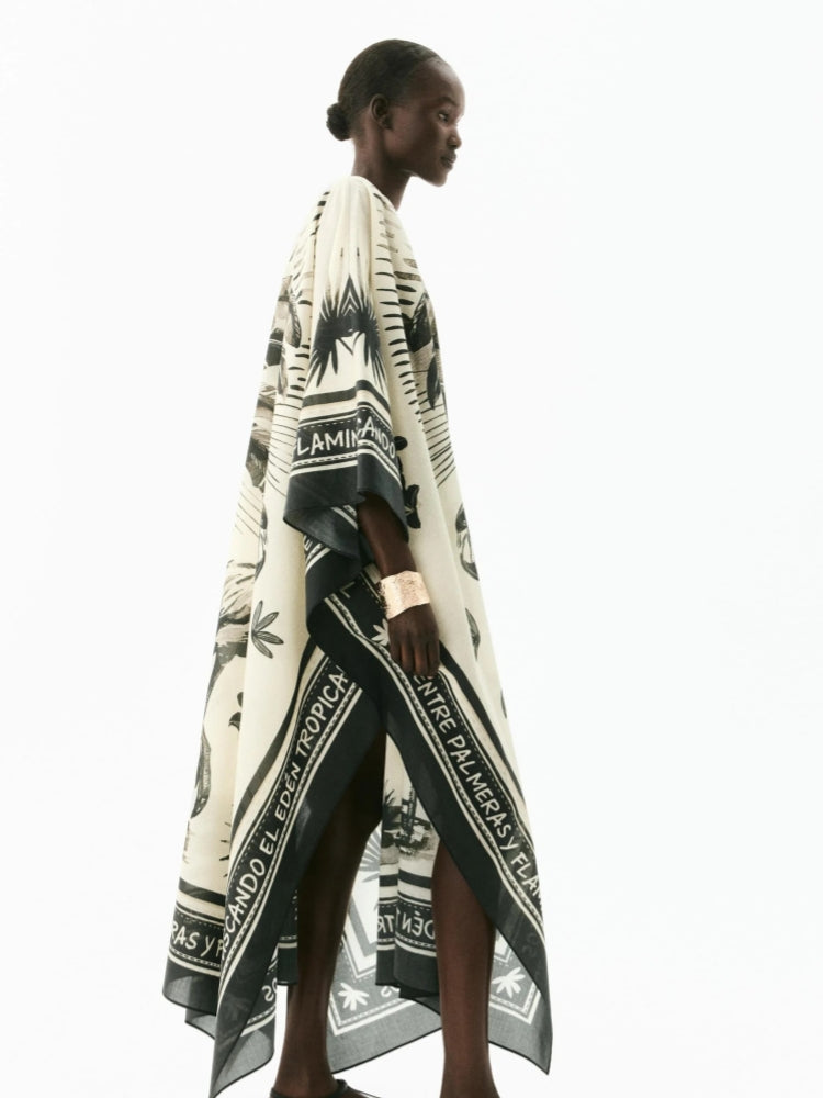 Oversized Flamingo Kaftan Maxikleid
