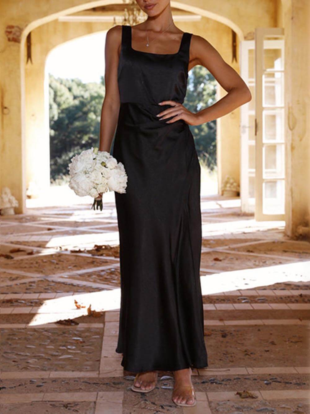 Sommer Neckholder Satin Brautjungfern Ballkleid Maxikleider