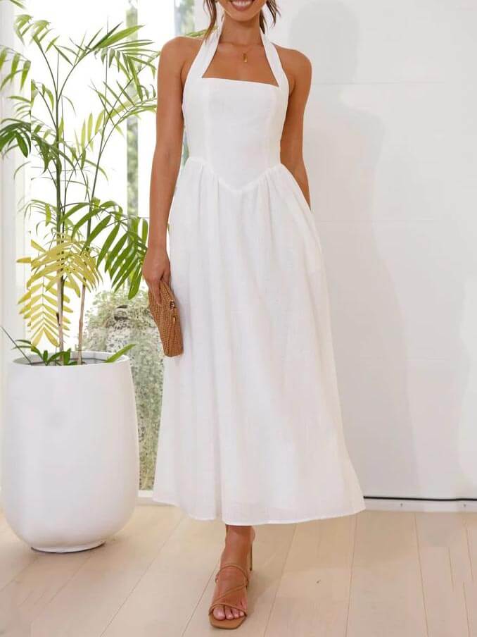 Neckholder-Kleid mit mittellangem Rock und Taillierung