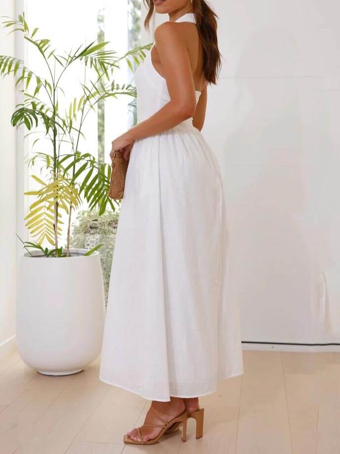 Neckholder-Kleid mit mittellangem Rock und Taillierung