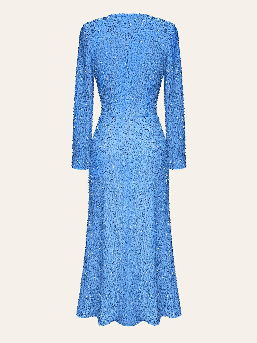 Paillettenverziertes Samt-Midikleid in Blau