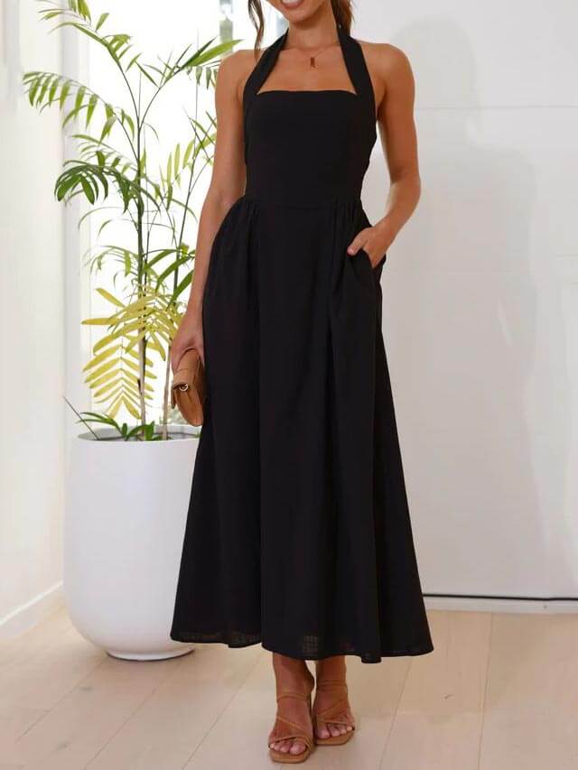 Neckholder-Kleid mit mittellangem Rock und Taillierung