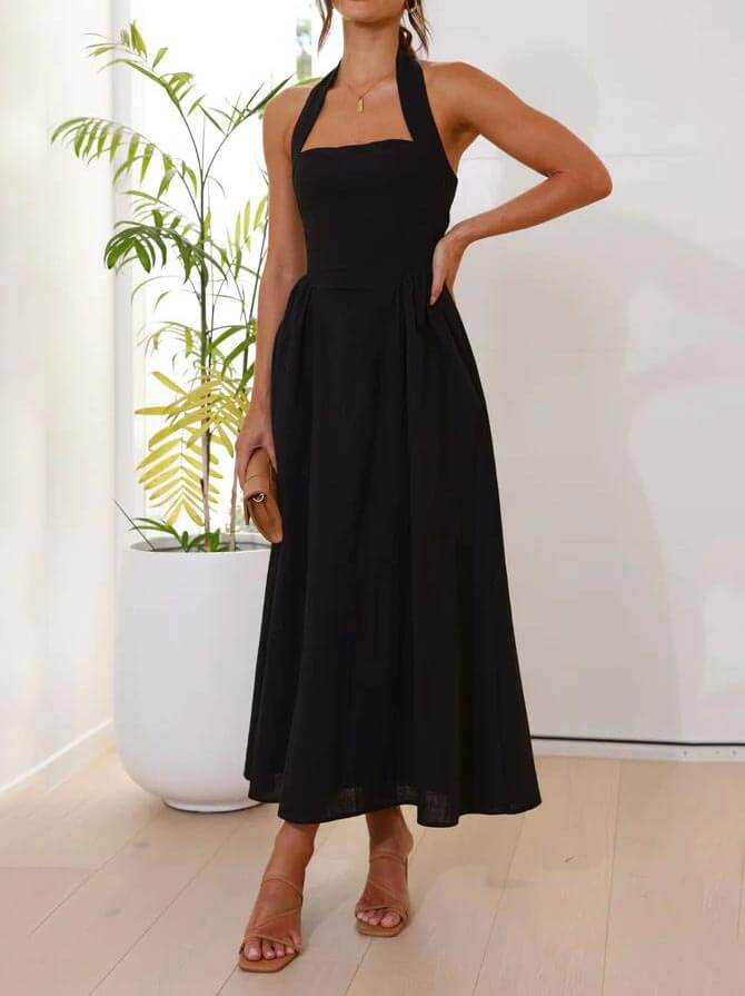 Neckholder-Kleid mit mittellangem Rock und Taillierung