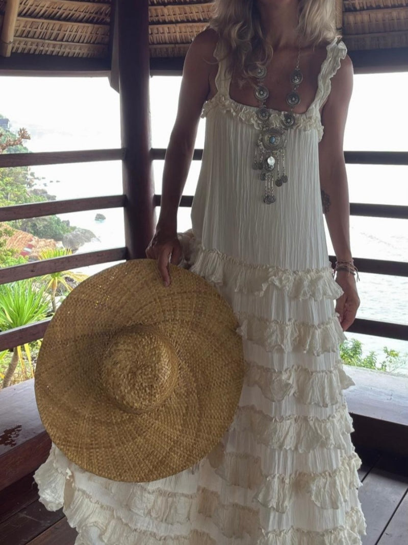 Boho-Maxikleid mit Rüschen und Stufenrock