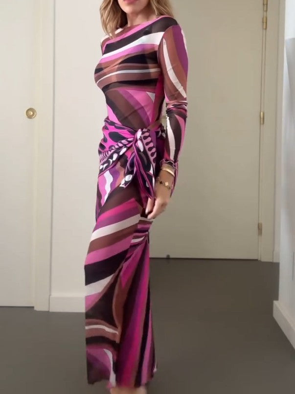 Vivid Mirage Mesh Maxikleid mit Schal