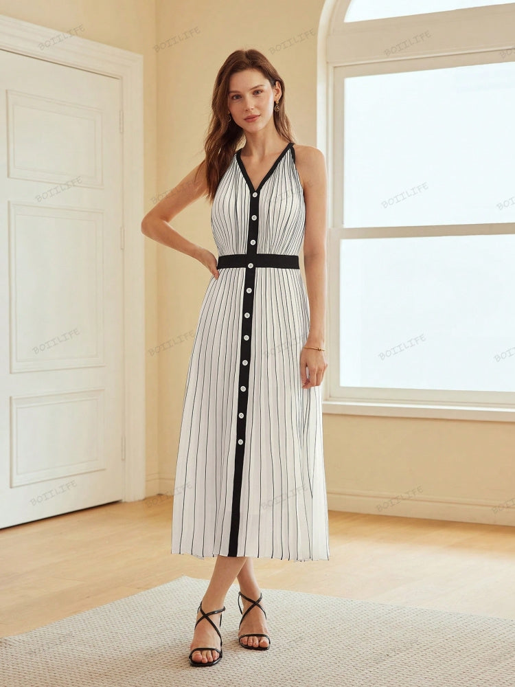 Exklusives ärmelloses Color-Block-Kleid mit Streifen in limitierter Auflage