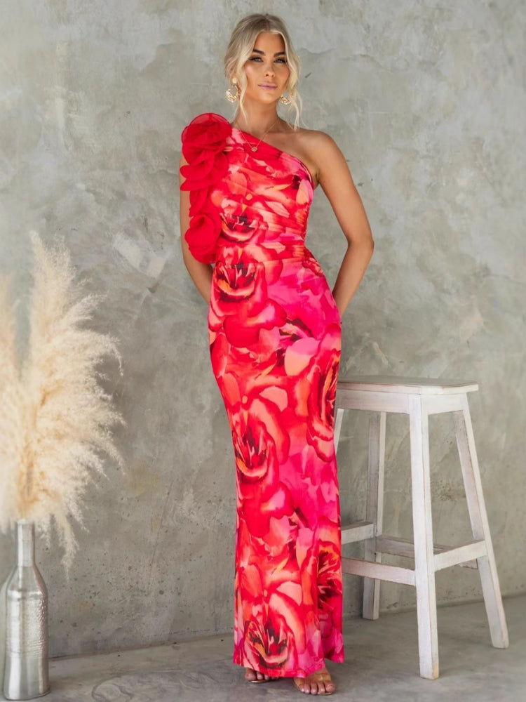 Dreidimensionales Blumenmuster schlankes, sexy Kleid