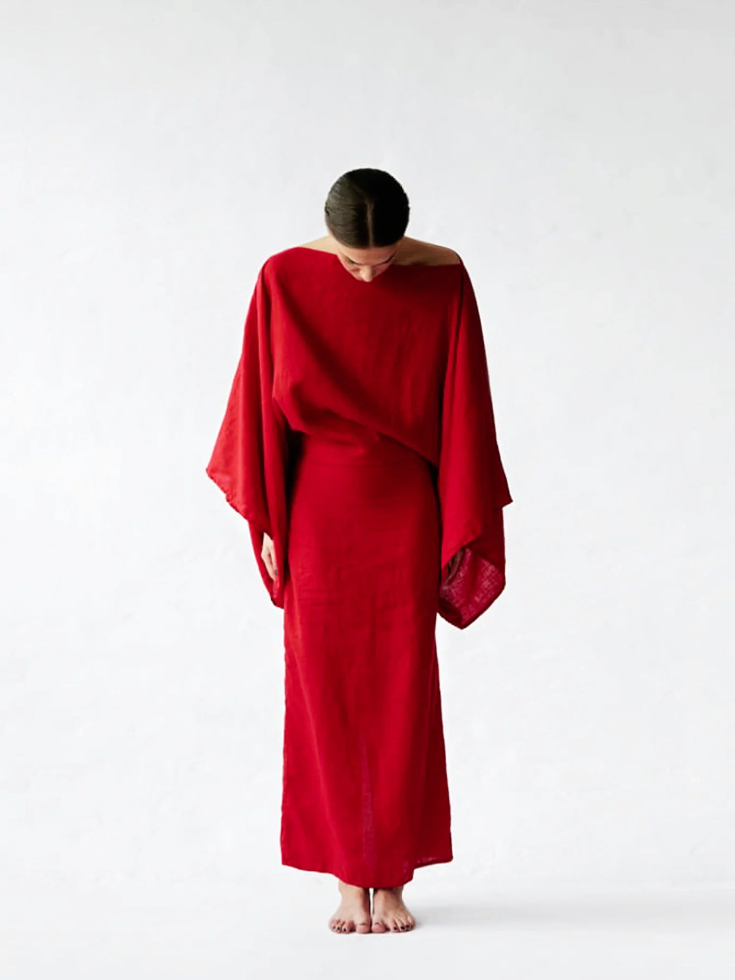Kimono-Kleid „Crimson Linen Breeze“