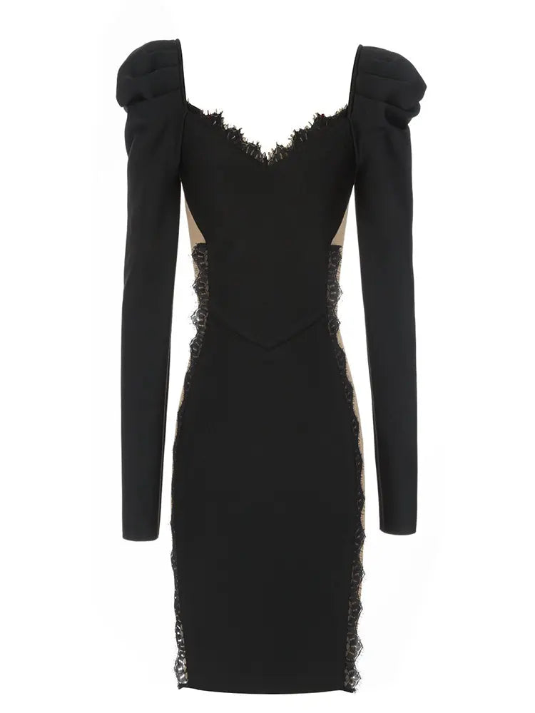Modisches Spitzen-V-Ausschnitt-Partykleid