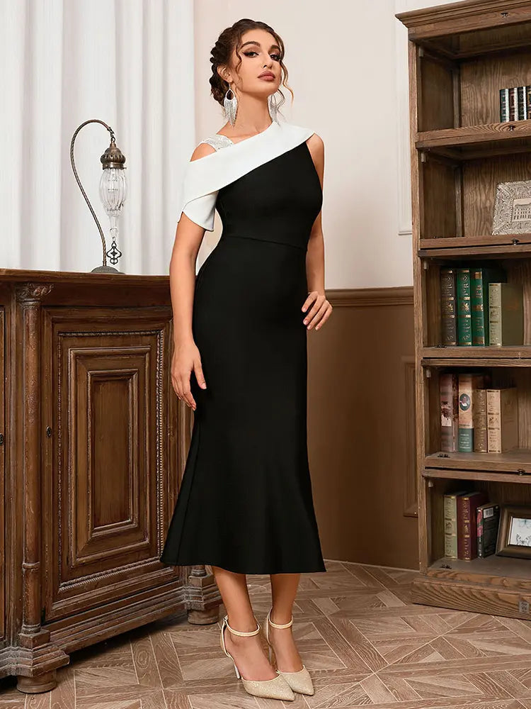 Figurbetontes asymmetrisches Colorblocking-Kleid