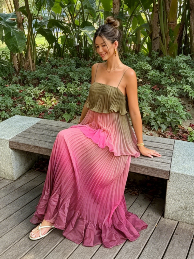 Ombre Tiered Ruffle Maxi Dress