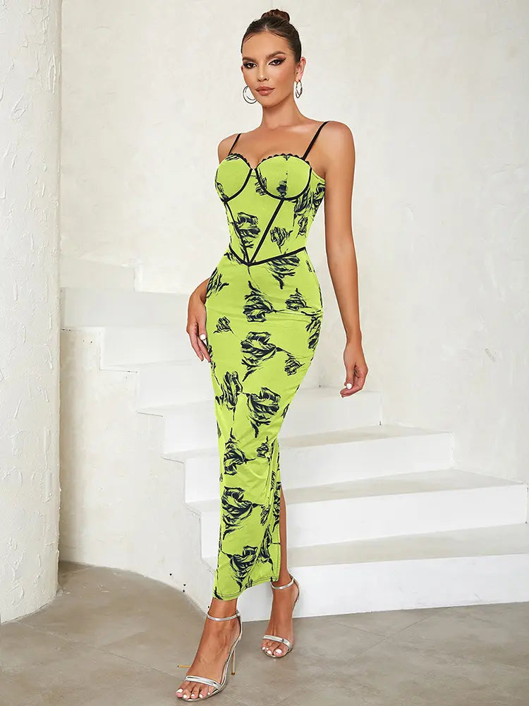 Geblümtes Bodycon-Kleid mit Schlitz